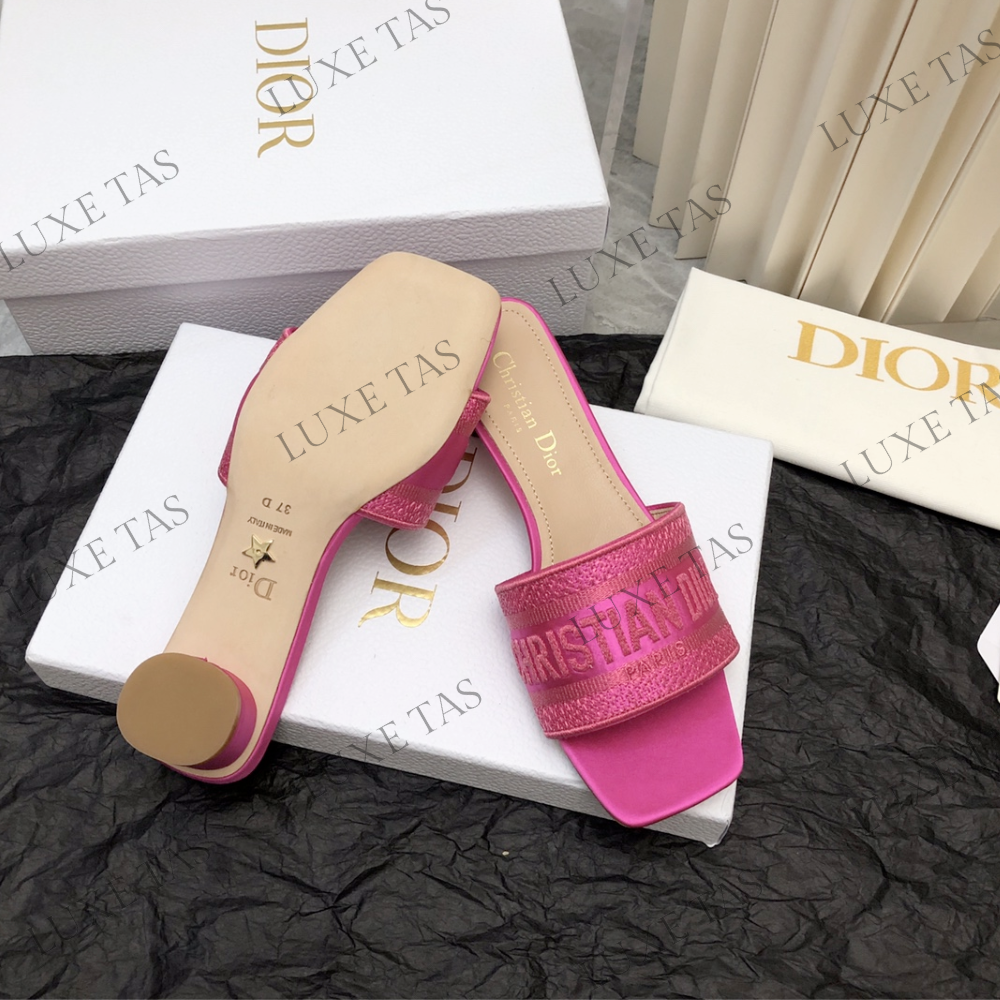 Rani Pink Embroidered Dway Heeled Slide - Designer Slides & Sandals for Women