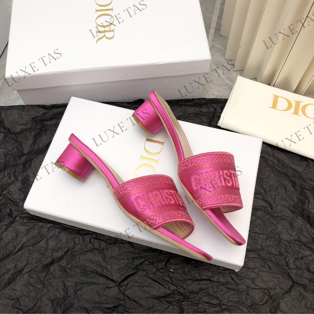 Rani Pink Embroidered Dway Heeled Slide - Designer Slides & Sandals for Women