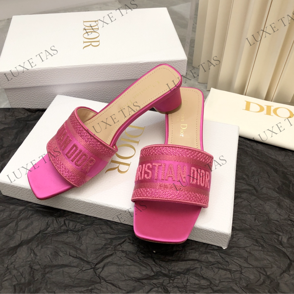 Rani Pink Embroidered Dway Heeled Slide - Designer Slides & Sandals for Women