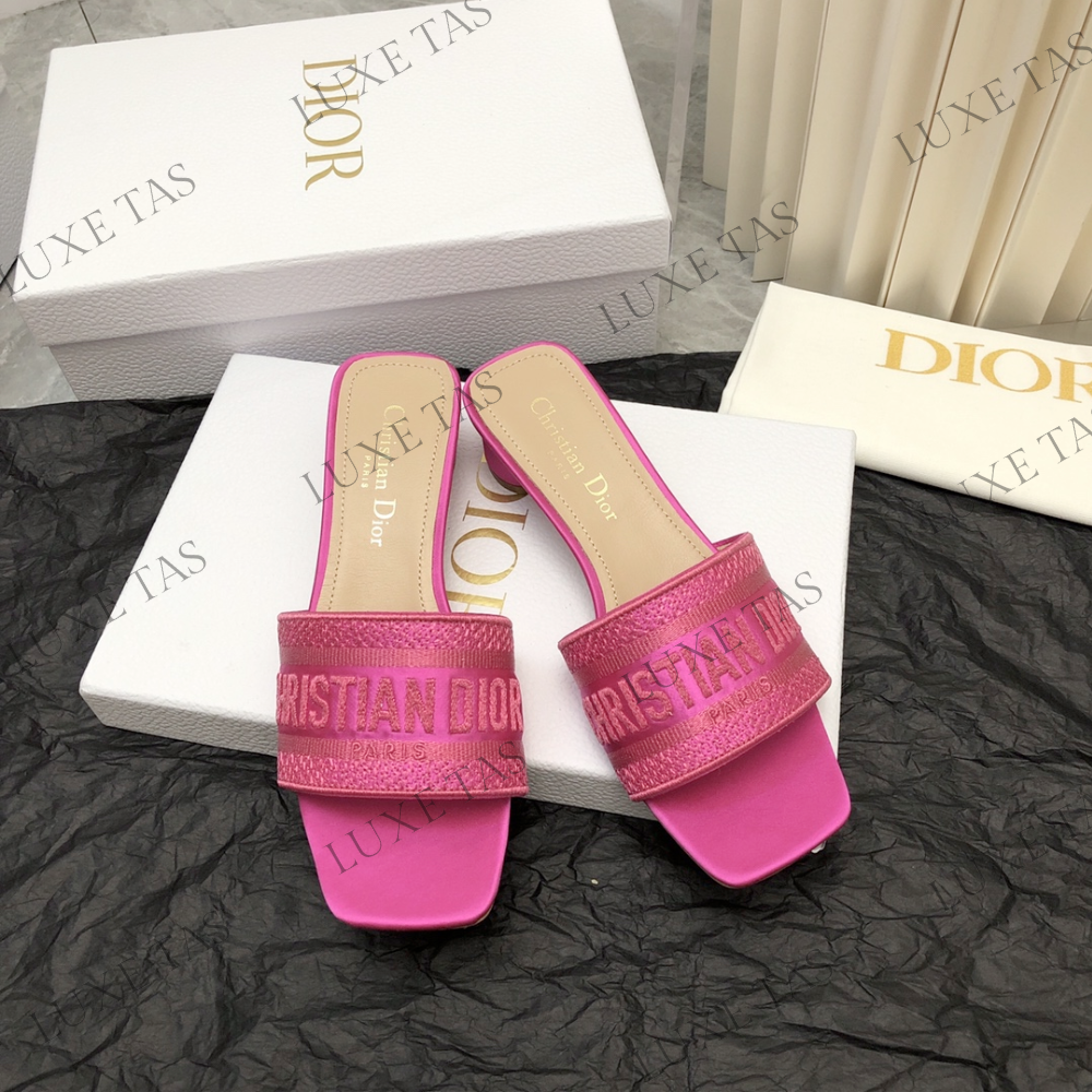 Rani Pink Embroidered Dway Heeled Slide - Designer Slides & Sandals for Women
