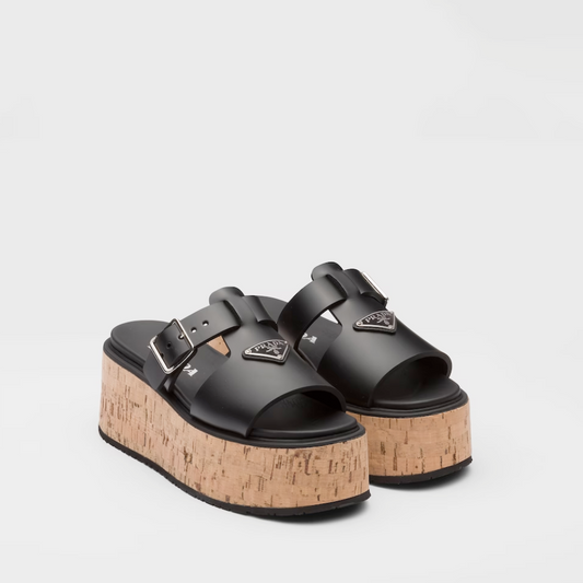 Black Rubber Wedge Platform Sandals - Designer Slides & Sandals for Women