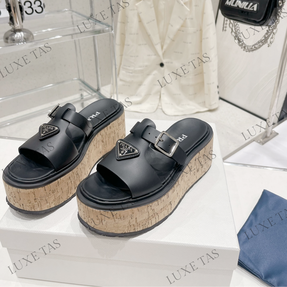 Black Rubber Wedge Platform Sandals - Designer Slides & Sandals for Women