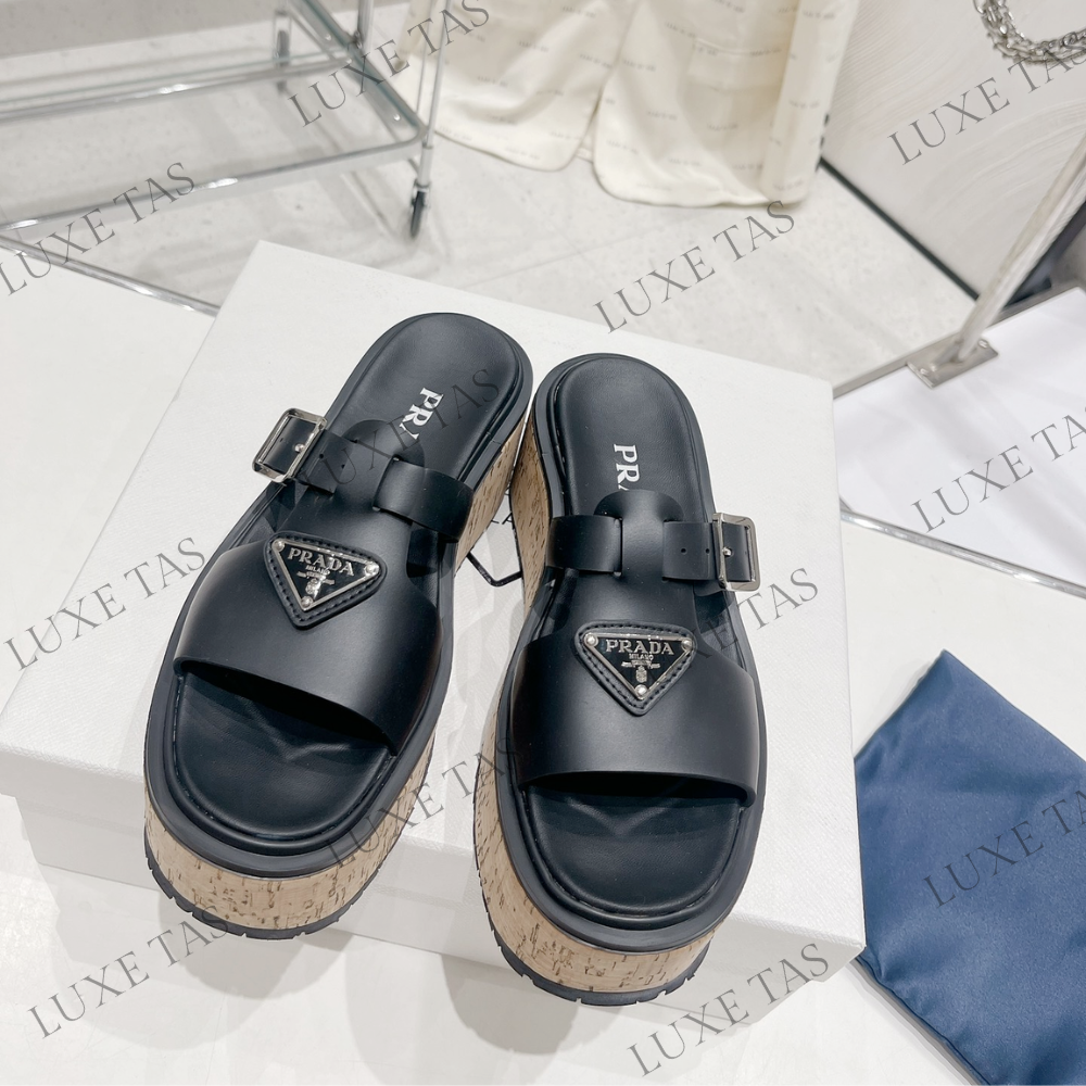 Black Rubber Wedge Platform Sandals - Designer Slides & Sandals for Women