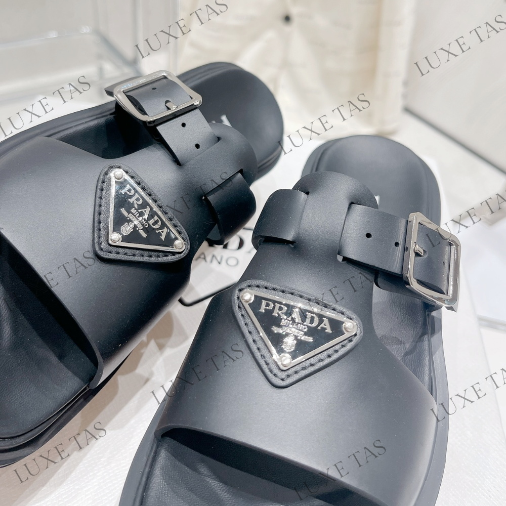 Black Rubber Wedge Platform Sandals - Designer Slides & Sandals for Women