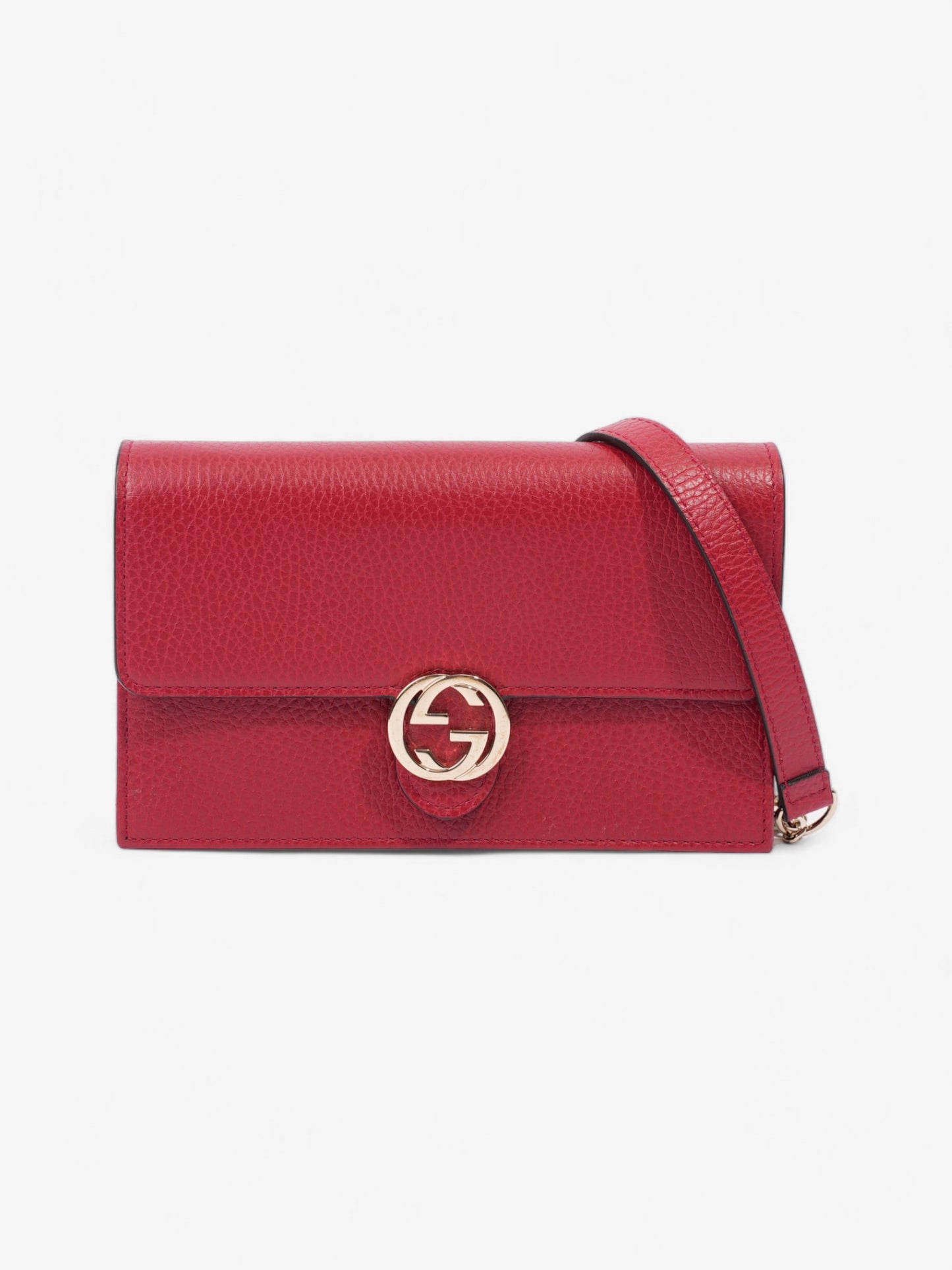 Gucci Interlocking G Flap Chain Wallet Red Leather