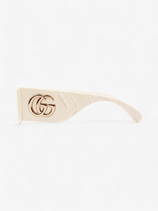 Gucci GG Logo Quilted Rectangular Sunglasses Cream Acetate 145mm