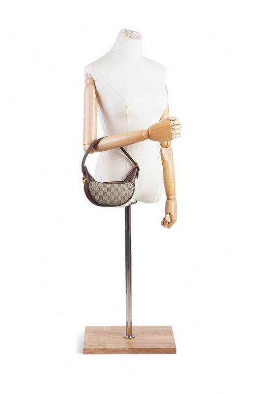 Gucci GG Mini Ophidia Beige And Ebony GG Supreme / Gucci Stripe Coated Canvas