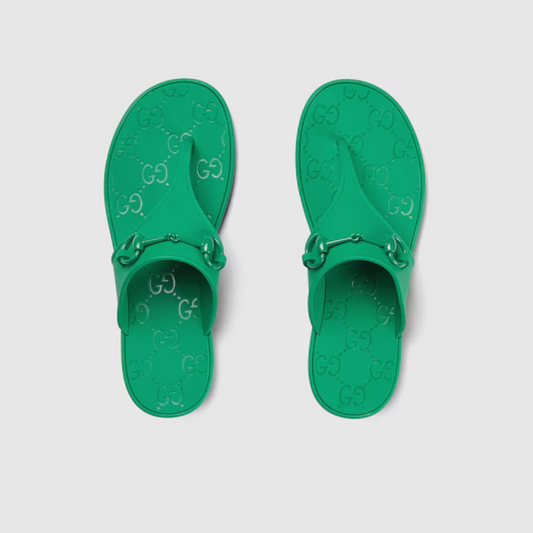 Sandal With Horsebit Green Rubber Designer Slides & Sandals for Women