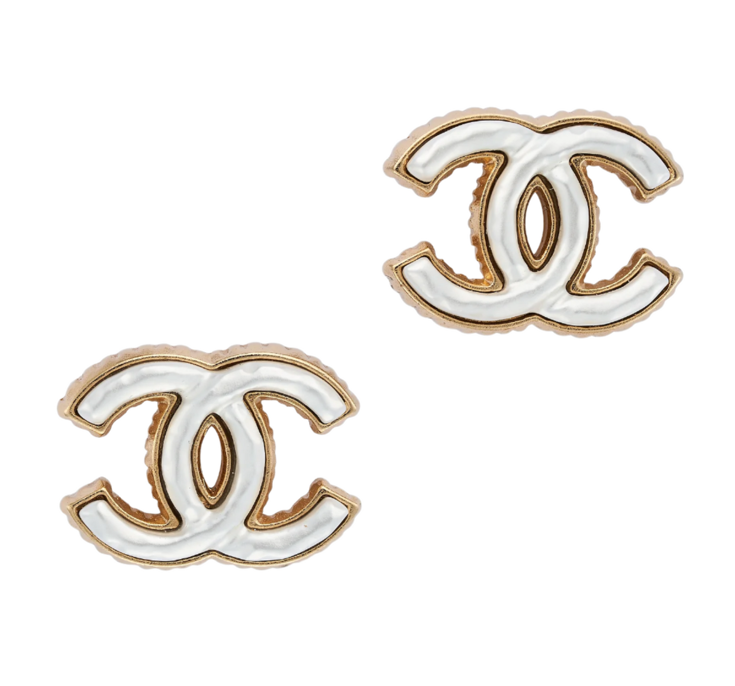 Gold Tone/White Enamel CC Stud Earrings