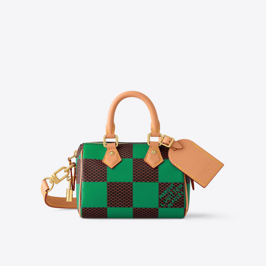 Speedy 18 Bandoulière Damier Pop Green Leather Handbag for Women