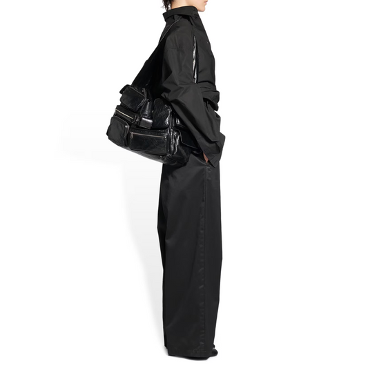 Superbusy Large Sling Bag in Black Leather Crossbody Bag for Women