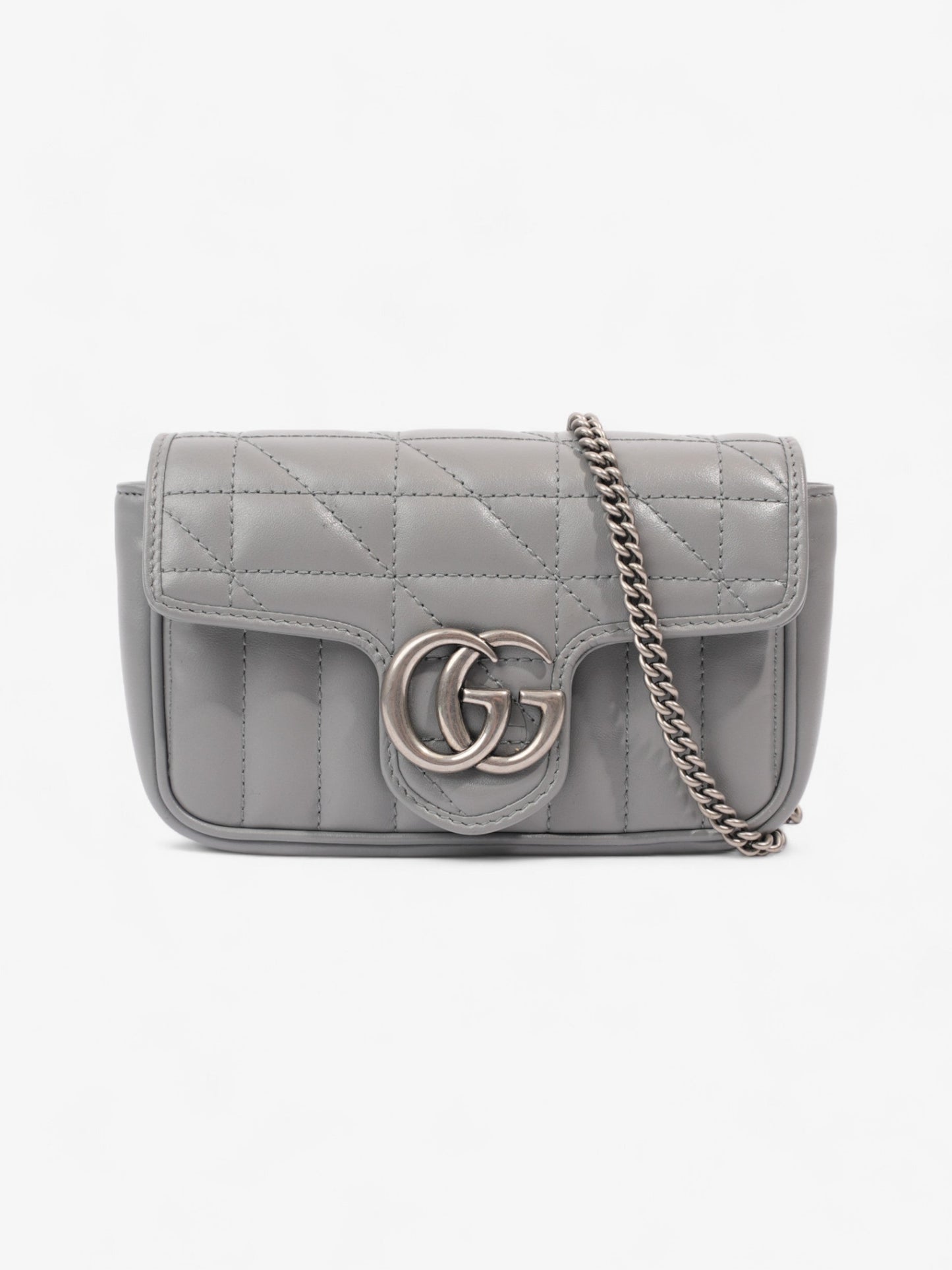 Gucci GG Marmont Grey Matelasse Leather Super Mini