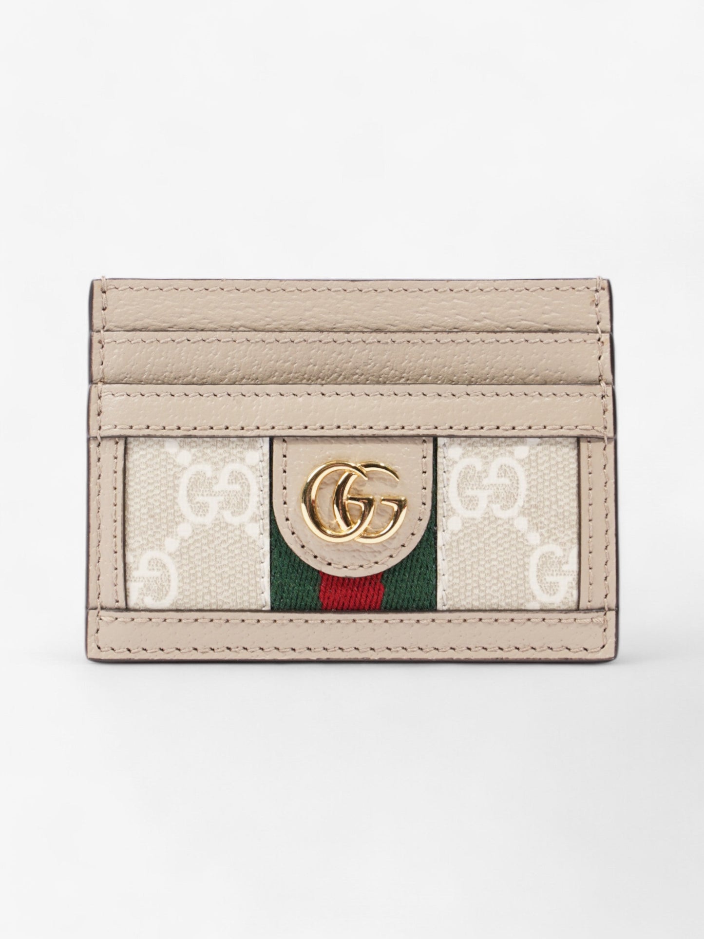 Gucci GG Card Holder Taupe / Gold Canvas