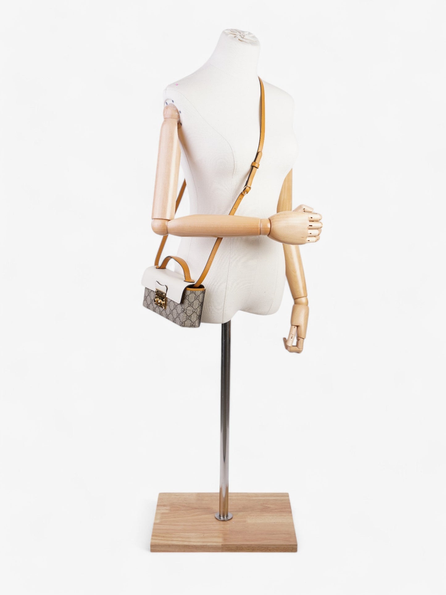 Gucci Padlock Top Handle GG Supreme / Cream / Mustard Calfskin Leather Mini