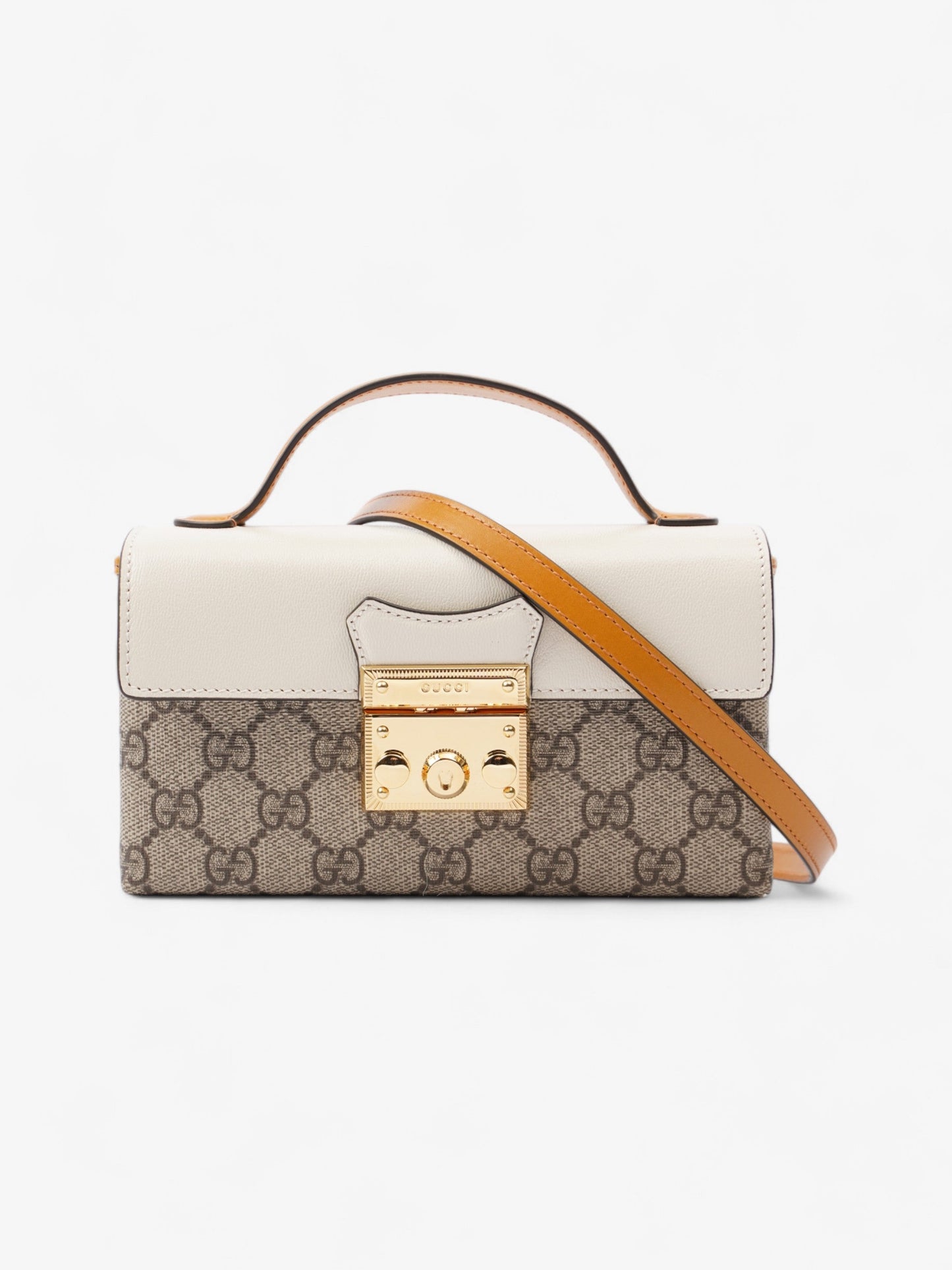 Gucci Padlock Top Handle GG Supreme / Cream / Mustard Calfskin Leather Mini