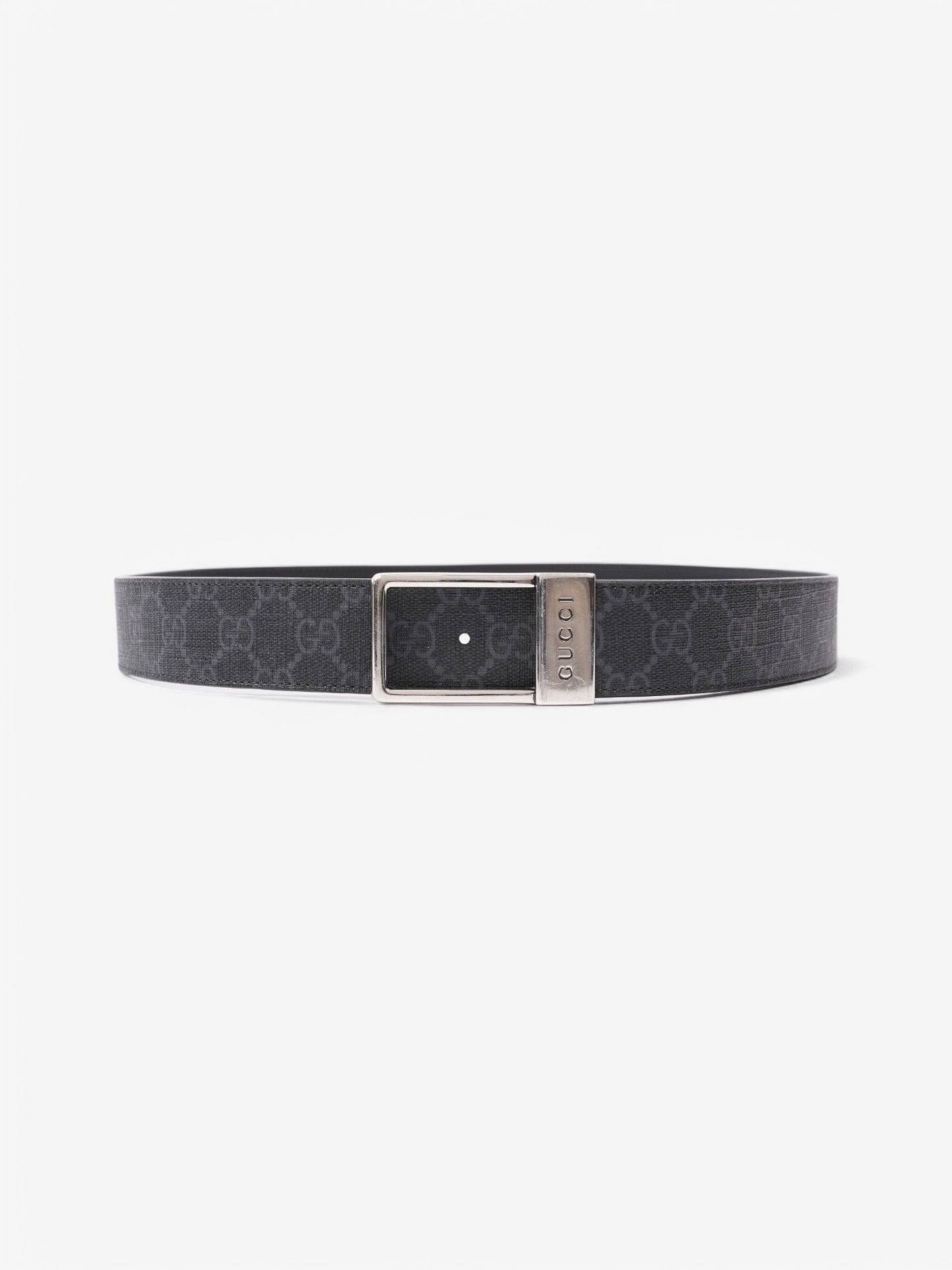 Gucci GG Rectangular Belt GG Supreme / Black / Silver Coated Canvas 95cm / 38"