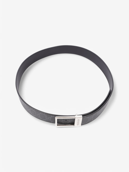 Gucci GG Rectangular Belt GG Supreme / Black / Silver Coated Canvas 95cm / 38"