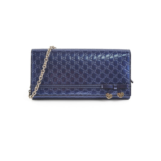 Gucci Monogram Wallet Patent Navy Clutch