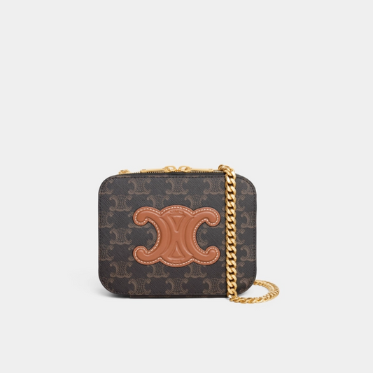 Tan Box On Chain Cuir Triomphe In Triomphe Canvas And Calfskin Leather Shoulder Bag for Women