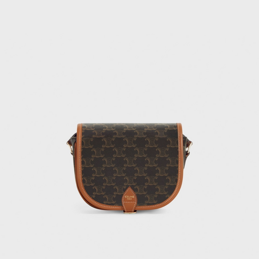 Tan Medium Folco Bag In Triomphe Canvas And Calfskin Leather Crossbody Bag for Women