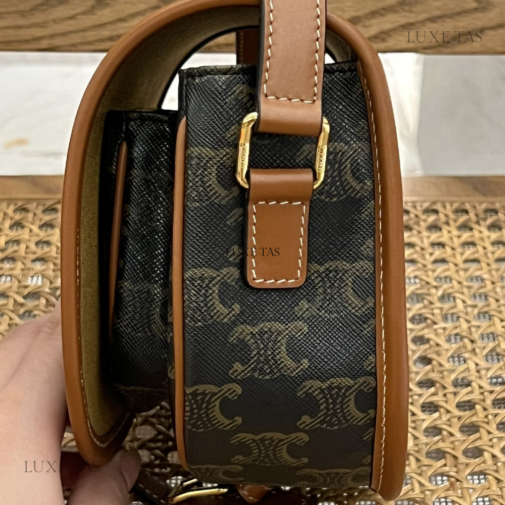 Tan Medium Folco Bag In Triomphe Canvas And Calfskin Leather Crossbody Bag for Women