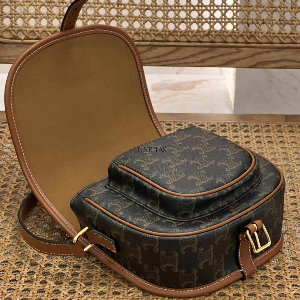 Tan Medium Folco Bag In Triomphe Canvas And Calfskin Leather Crossbody Bag for Women