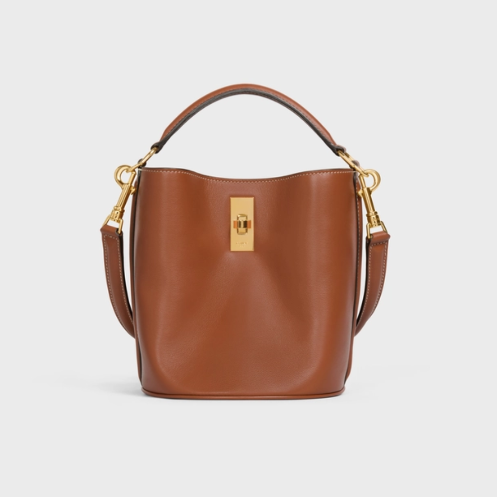 Tan Teen Bucket 16 In Smooth Calfskin Leather Bucket Bag for Women