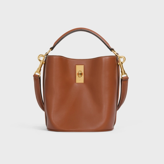 Tan Teen Bucket 16 In Smooth Calfskin Leather Bucket Bag for Women