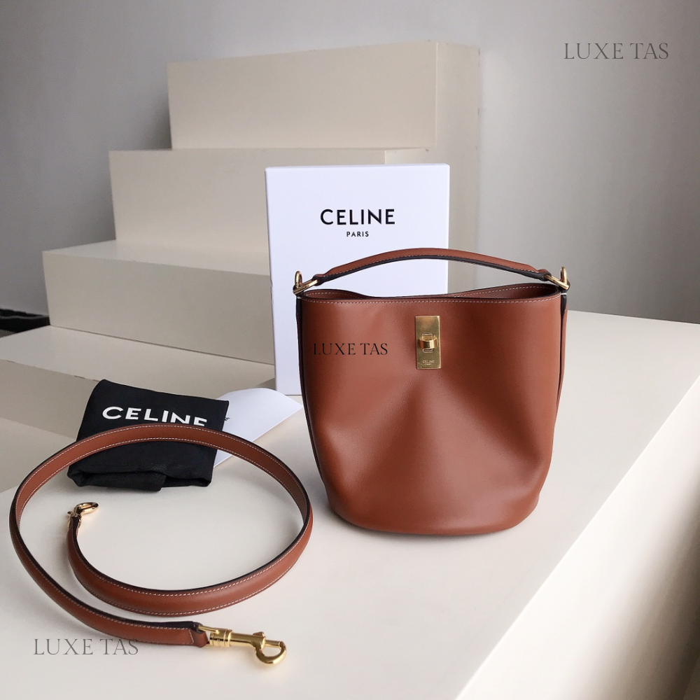 Tan Teen Bucket 16 In Smooth Calfskin Leather Bucket Bag for Women