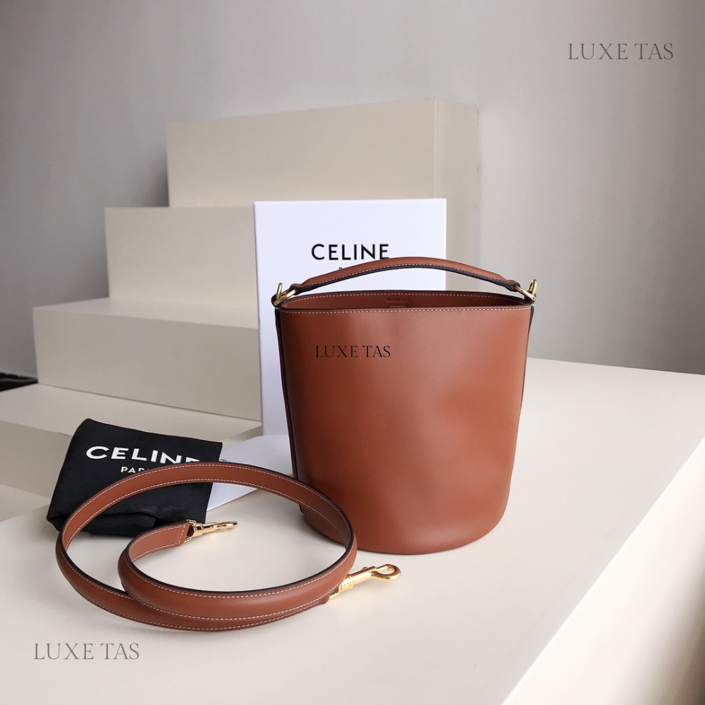 Tan Teen Bucket 16 In Smooth Calfskin Leather Bucket Bag for Women