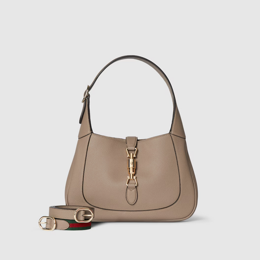 Taupe Jackie 1961 Medium Leather Handbag Classic Crescent Shoulder Bag for Women