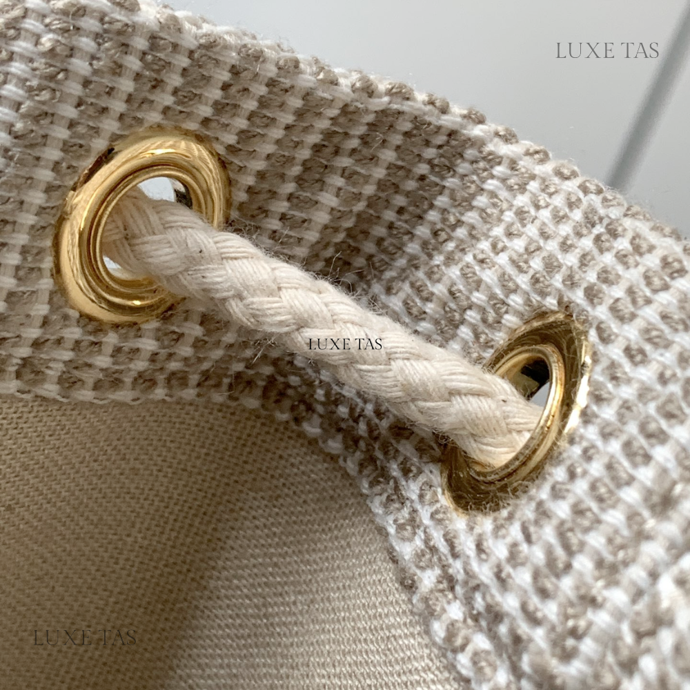 Teen Drawstring In Striped Textile And Calfskin Beige - Bucket Bag for Women