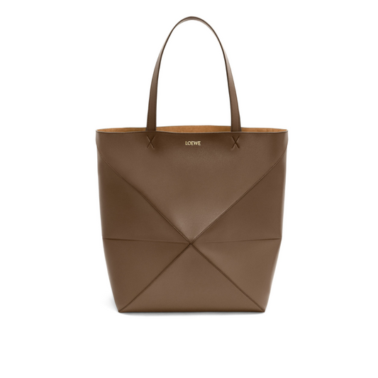 Umber Large Puzzle Fold Tote In Shiny Calfskin Leather Tote Bag for Women