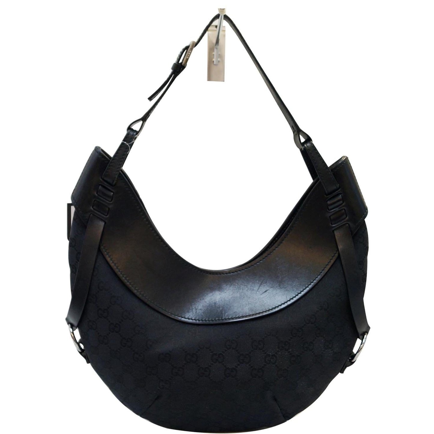 GUCCI GG Canvas Half Moon Black Hobo Bag