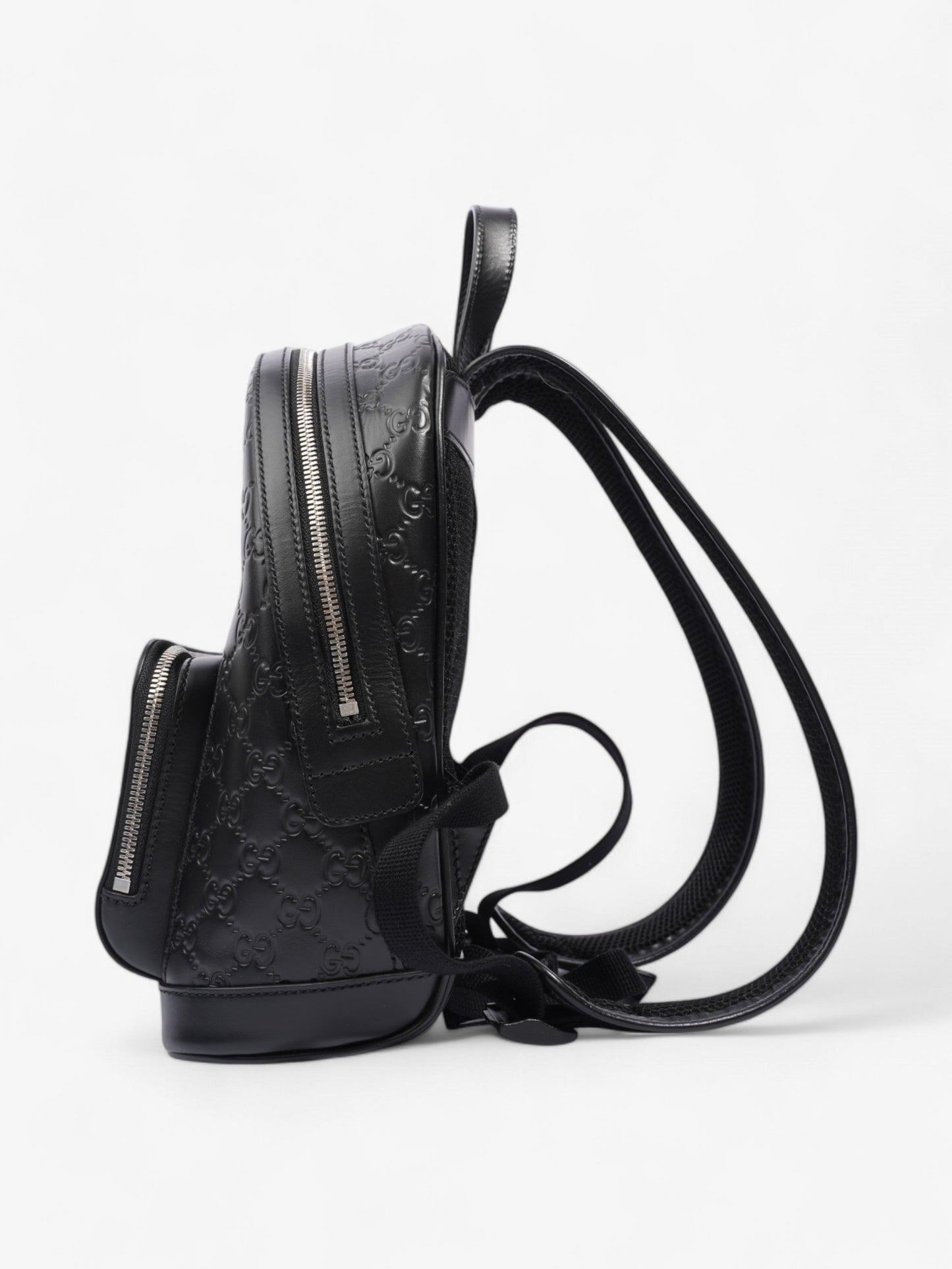 Gucci Signature Backpack Black Embossed Leather Small