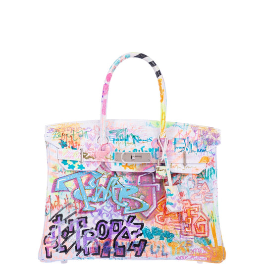 Vintage Hermès Birkin 30 Painted "Graffiti" White Epsom Palladium Hardware