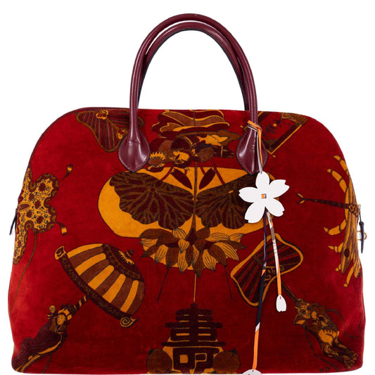 Vintage Hermès Bolide 45 SOIES VOLANTES Rouge H Box and Velvet Travel Bag