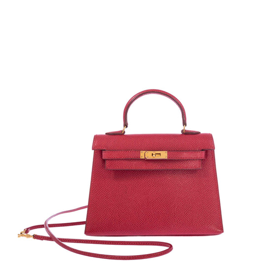 Vintage Hermès Kelly 15 Sellier Micro Rouge Vif Courchevel Gold Hardware