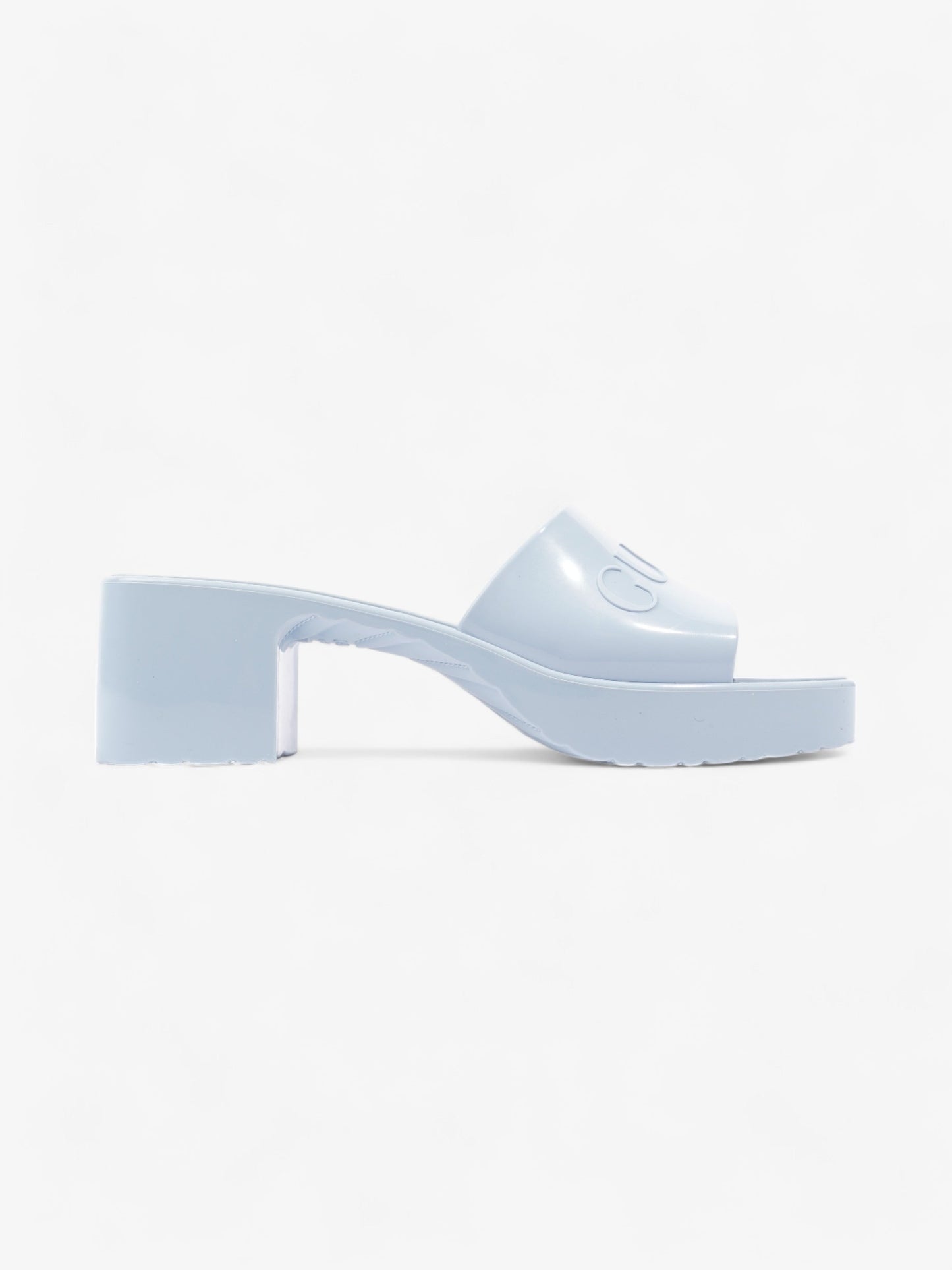 Gucci Logo Platform Slide Sandal 50mm Light Blue Rubber EU 37 UK 4