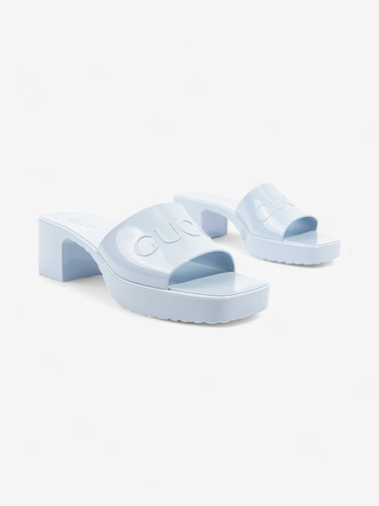 Gucci Logo Platform Slide Sandal 50mm Light Blue Rubber EU 37 UK 4