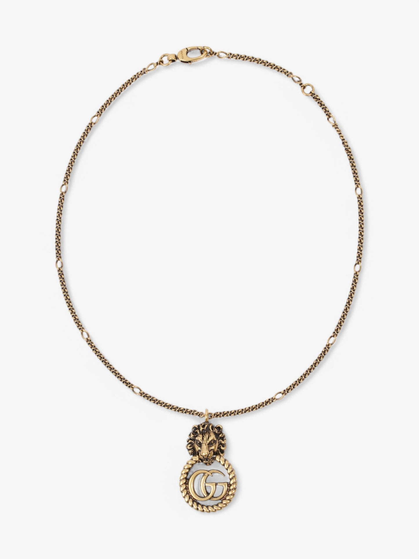 Gucci GG Lion Necklace Antique Gold Base Metal