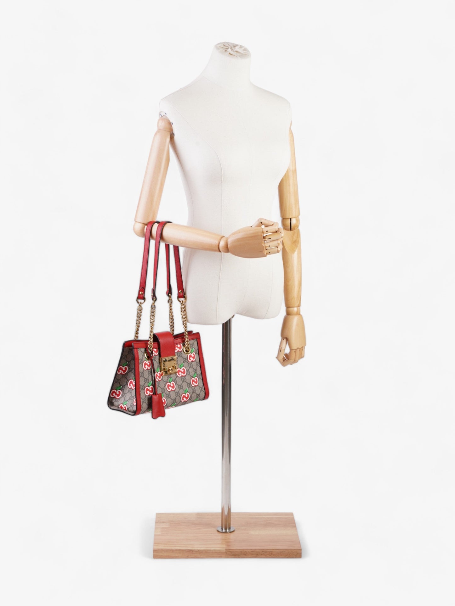 Gucci GG Apple Padlock Beige And Ebony GG Supreme / Red Coated Canvas Small