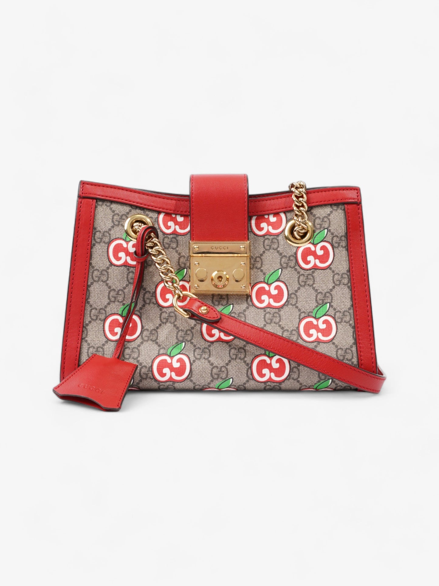 Gucci GG Apple Padlock Beige And Ebony GG Supreme / Red Coated Canvas Small