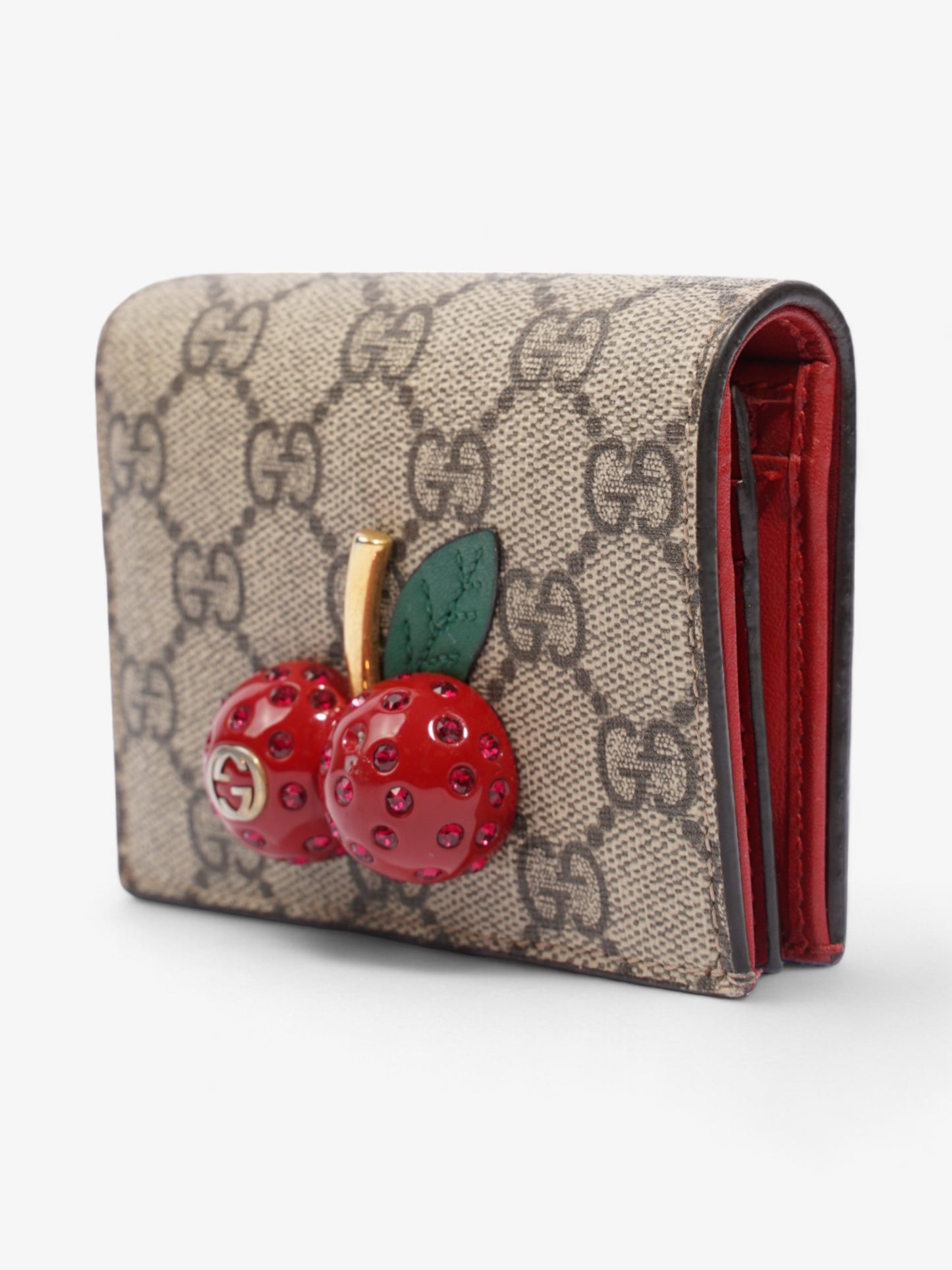 Gucci Cherry Fold Over Wallet GG Supreme / Red / Green Coated Canvas