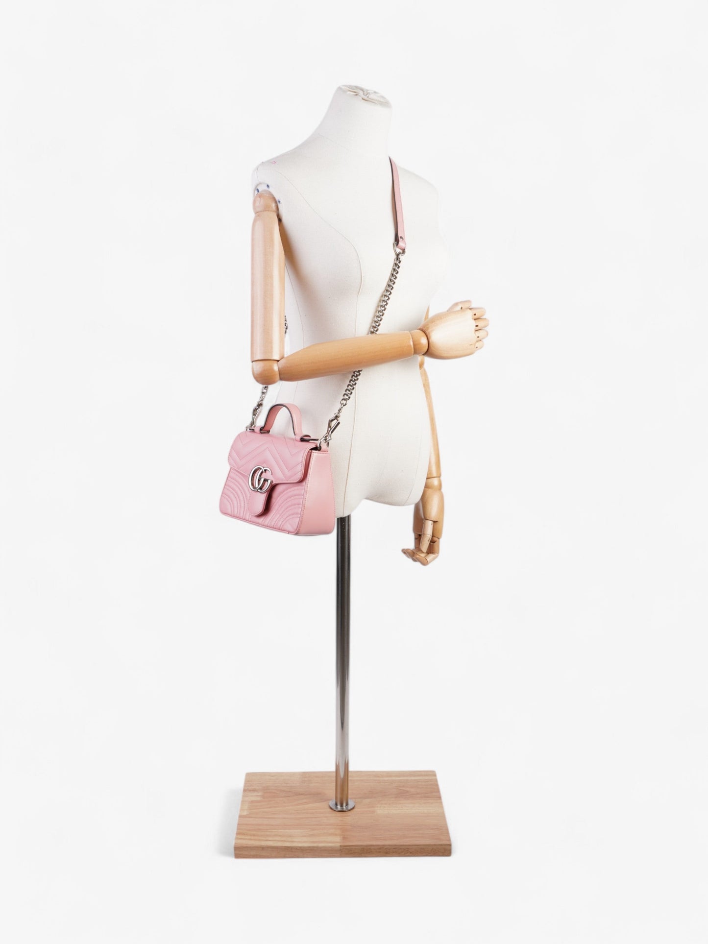 Gucci GG Marmont Top Handle Bag Pink Matelasse Leather Mini
