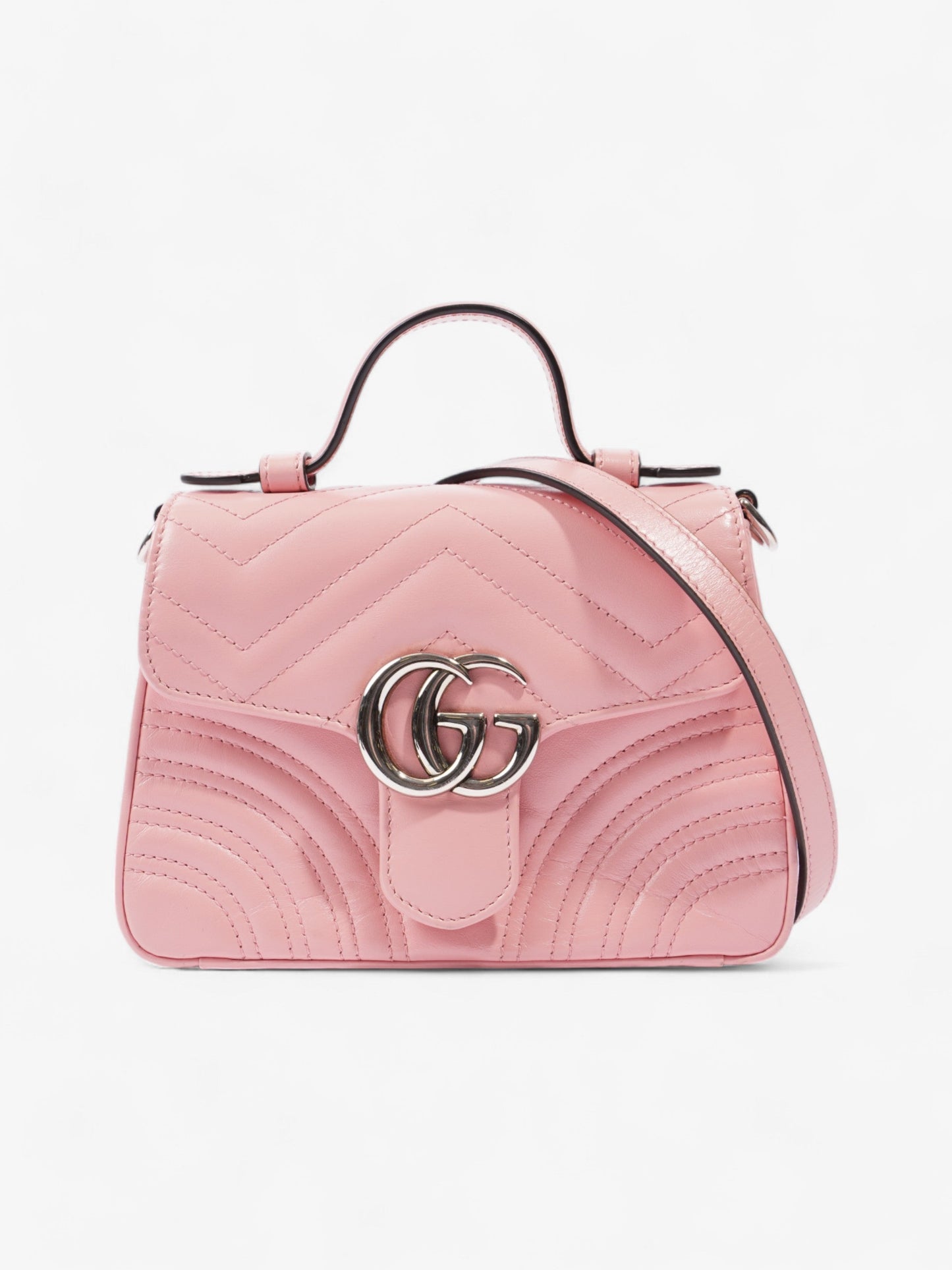 Gucci GG Marmont Top Handle Bag Pink Matelasse Leather Mini