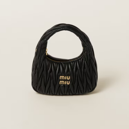 Wander Matelassé Nappa Leather Hobo Bag Black Leather Handbag for Women