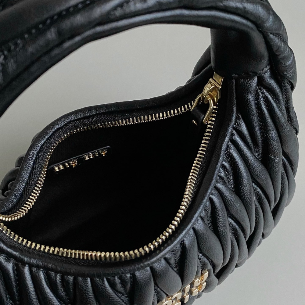 Wander Matelassé Nappa Leather Hobo Bag Black Leather Handbag for Women