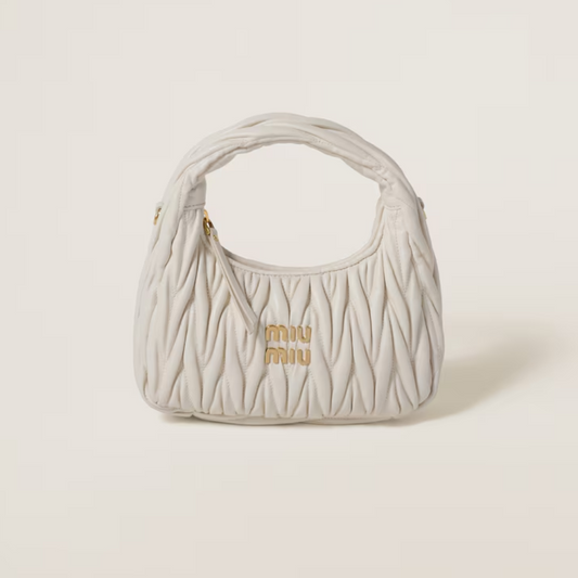 Wander Matelassé Nappa Leather Hobo Bag White Leather Handbag for Women