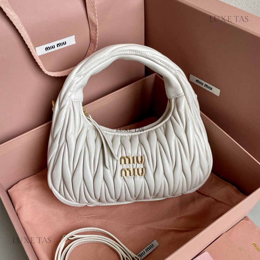 Wander Matelassé Nappa Leather Hobo Bag White Leather Handbag for Women